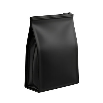 Black coffee bean bag mockup standing upright isolated on transparent background