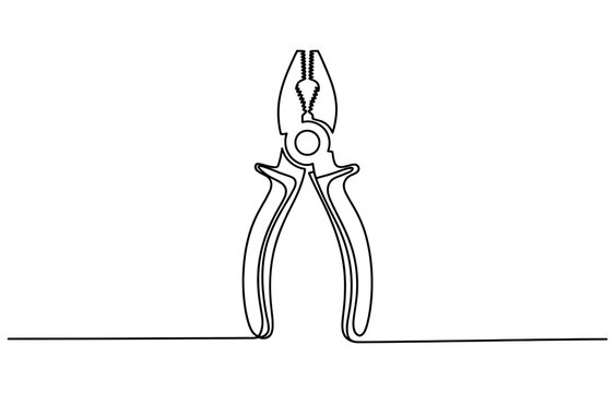 Continuous single line drawing of a metal plier tool isolated on a simple background Vector, illustration