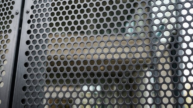 Close-up of a perforated metal sheet with a honeycomb pattern.