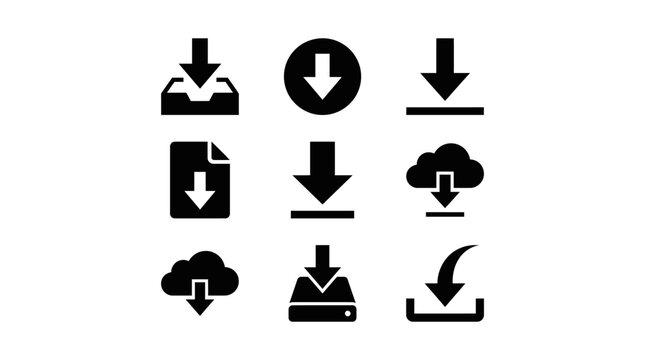 Black download icons on white background.