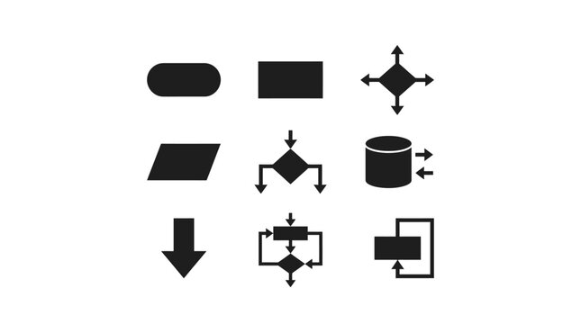 Black geometric shapes and symbols icons.