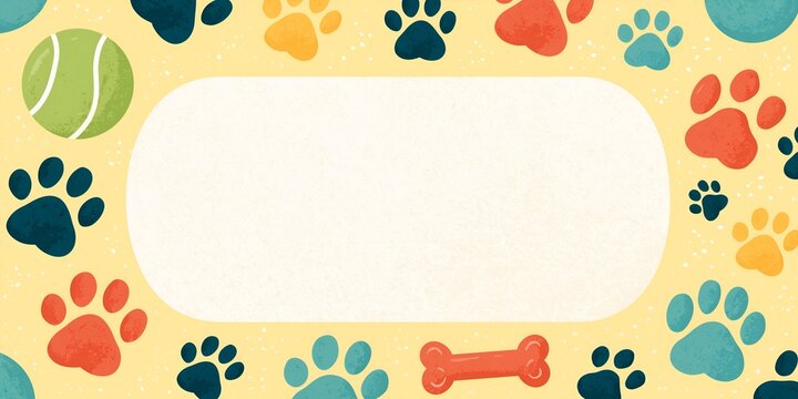 Border design featuring paw prints and bones on yellow background