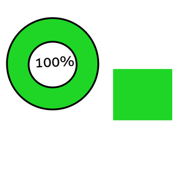 Green 100 percent loading circle chart and square infographic element