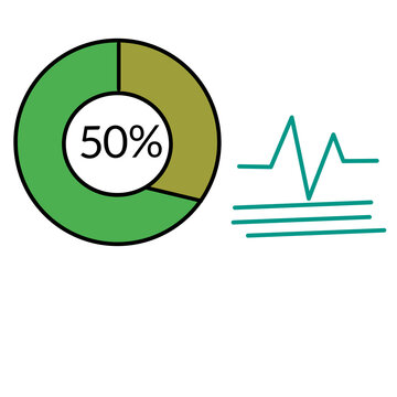 Progress indicator with fifty percent doughnut chart and medical ECG wave line