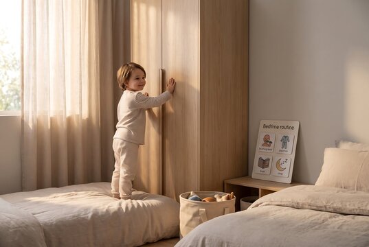 Child Opening Wardrobe During Independent Daily Routine