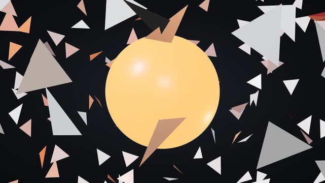 A premium cinematic 3D macro animation of a photorealistic golf ball featuring realistic dimples. The ball slowly rotates before violently exploding into hundreds of geometric fragments in slow-motion