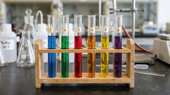 Science Laboratory Experiments With Colorful Test Tubes And Equipment