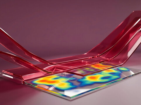 Modern Abstract Illustration Featuring Glowing Red Glass Layers and a Scientific Heatmap Analysis Interface over a Sleek Background