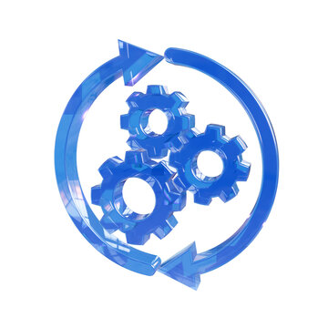 Gears automation 3d render cogwheel icon process workflow mechanism settings machinery synchronize system isolated transparent background