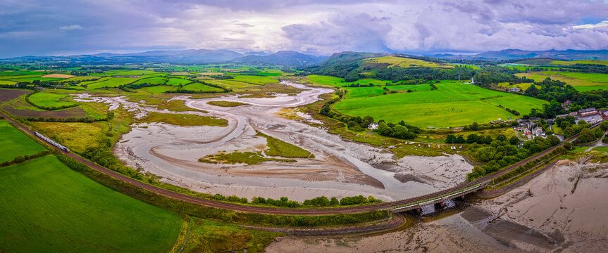 Ravenglass Village Aerial View at Low Tide on the Cumbrian Coast England