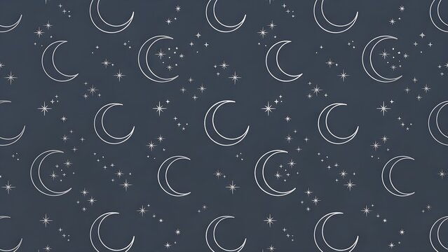 어두운 밤하늘을 수놓은 초승달과 작은 별들이 반복되는 귀여운 밤 패턴 소스
Cute night pattern source repeating crescent moons and small stars embroidered on a dark night sky
