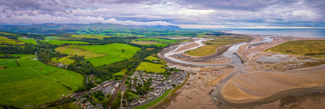 Ravenglass Village Aerial View at Low Tide on the Cumbrian Coast England