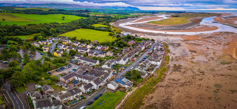Ravenglass Village Aerial View at Low Tide on the Cumbrian Coast England