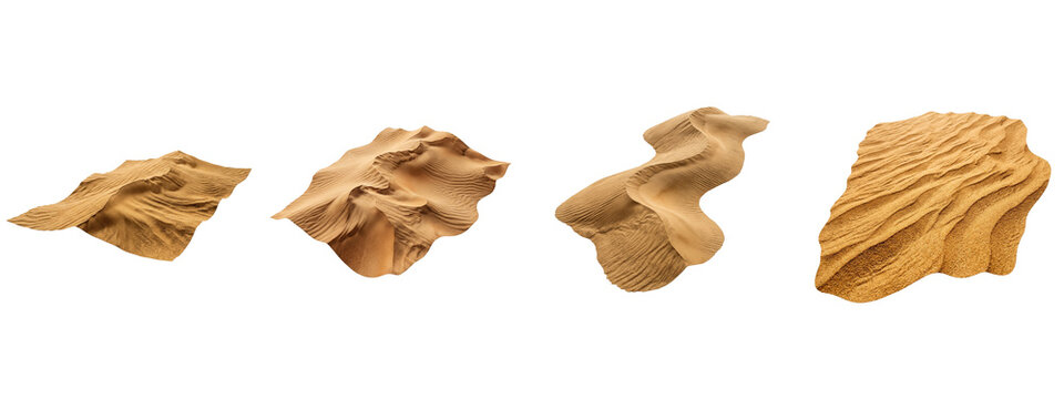 Set of realistic sand dunes on transparent background