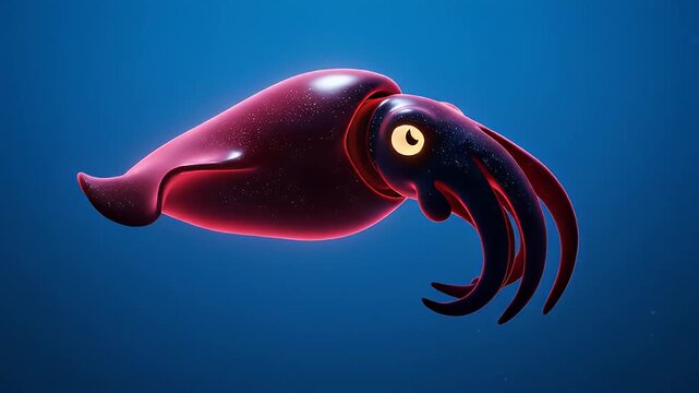 Cartoon 3D Cuttlefish Swimming in Blue Ocean Animation
