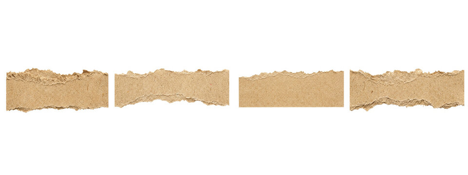 Torn brown craft paper strips on transparent background