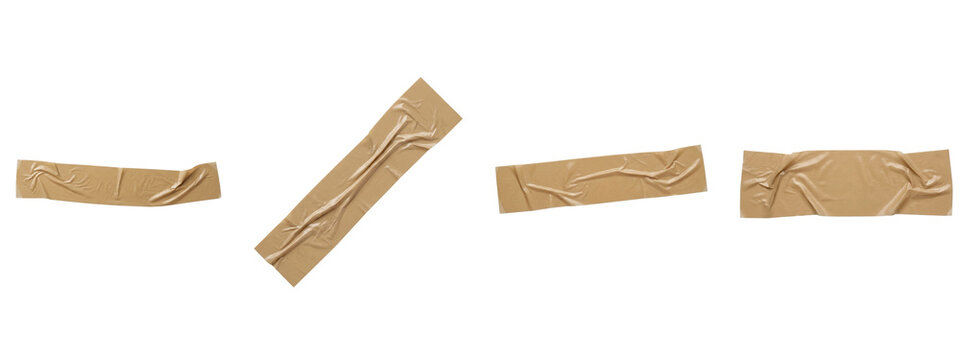 Transparent background with various strips of creased brown adhesive tape