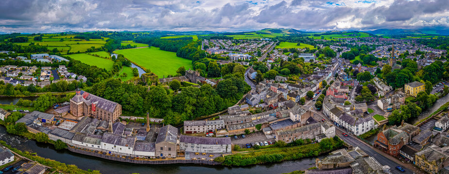 Cockermouth Town View with Historic Churches in Lake District Cumbria England
