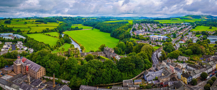 Cockermouth Town View with Historic Churches in Lake District Cumbria England