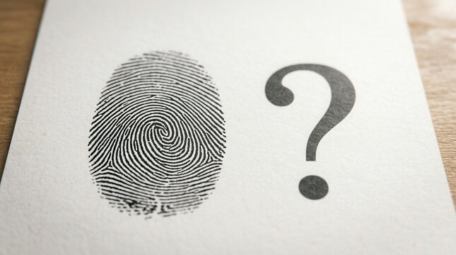 Fingerprint And Question Mark Identity Mystery Concept