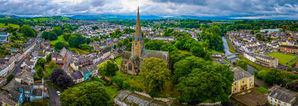 Cockermouth Town View with Historic Churches in Lake District Cumbria England