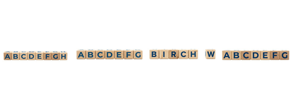 Wooden alphabet blocks spelling letters on transparent background