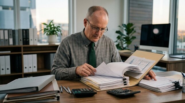 Accountant Preparing a Corporate Tax Filing Packet - Tax accounting and financial planning concept