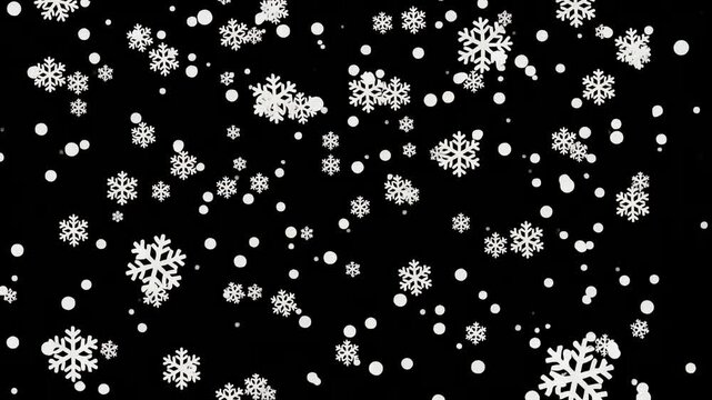 Animated Falling Snowflakes and Round Particles on Black Background