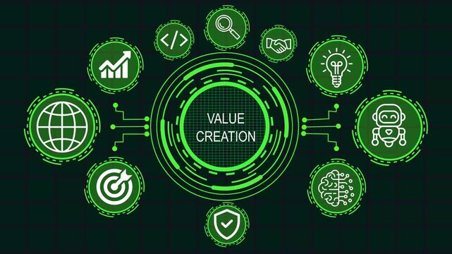  Internet, business, Technology and network concept icon. Value creation concept animation. Framework Information project. 4K Video