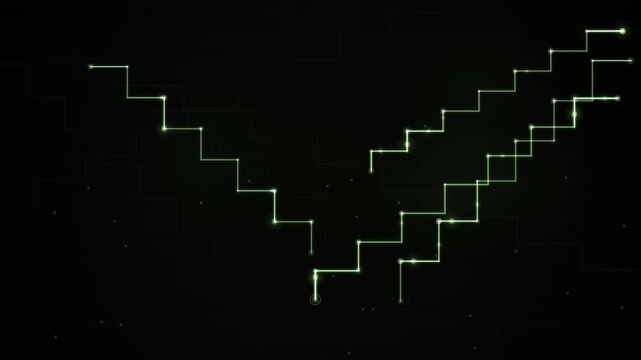 Glowing green staircase lines rise in a futuristic abstract animation loop for digital backgrounds.