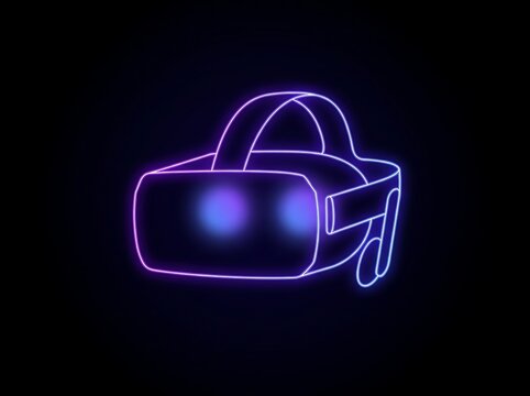 Neon virtual reality headset icon on black background