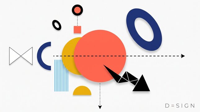 Geometric shapes in abstract composition with triangle colorful pattern graphic circle square design art