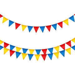 Fototapeta premium Colorful bunting flags hanging in rows for party decoration