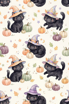 Cats_Hats_Pumpkins_Pattern.svg