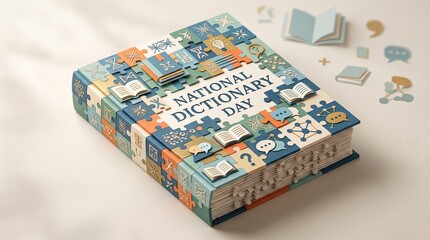 Obraz premium National Dictionary Day Vocabulary Puzzle Language Learning Illustration
