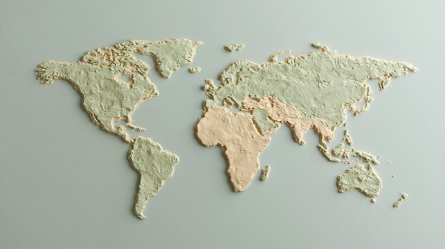 Textured clay world map on grey background