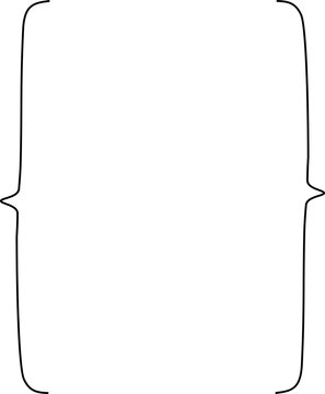 Minimalist graphic design element featuring a pair of black curly bracket braces forming a decorative frame on white background.