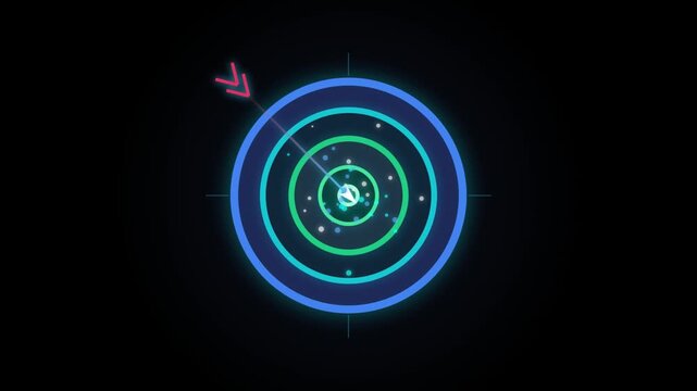 Futuristic Radar Target Animation with Concentric Rings and Arrow Indicator