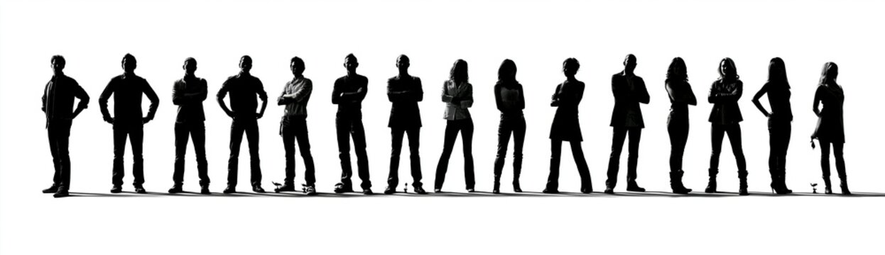 Silhouettes of diverse business team standing in line