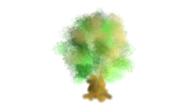 水彩風手書きの緑の夏の木　