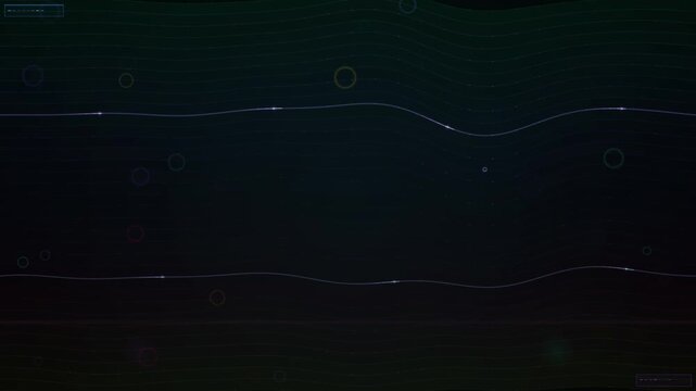 A looping abstract background overlay featuring undulating wave lines and subtle circles on a dark gradient grid