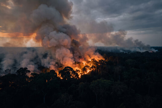 Inc&ecirc;ndio florestal intenso com fuma&ccedil;a densa consome a mata