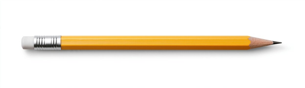 yellow wooden pencil with eraser isolated on white