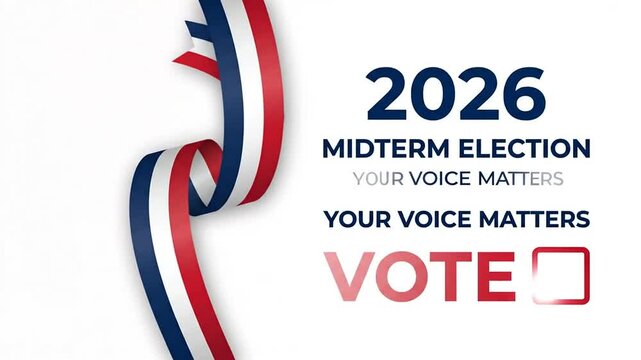 2026 Midterm Election Promotion With Patriotic Ribbon And Voting Text
