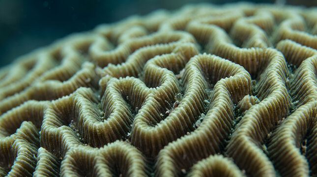Macro view of grooved texture on brain coral surface