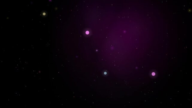 A dark space scene featuring glowing purple and yellow star loops within a looping background overlay