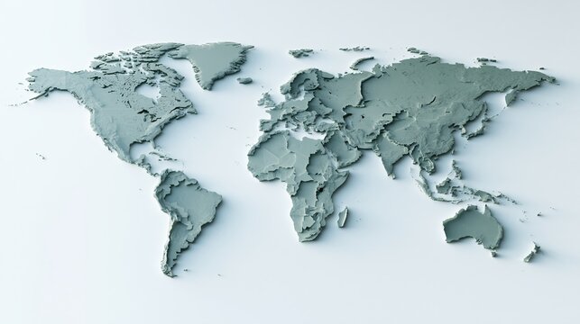 3D textured world map on white background