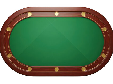 Empty green poker table with wooden border for casino games isolated on transparent background