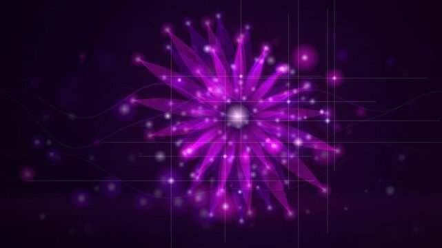Glowing purple particle explosion with energy rays on a dark looping background