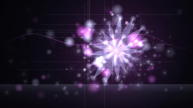 Glowing crystalline starburst with purple bokeh particles over a dark cosmic background.